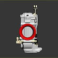 Silver Mechanical Device With Red Circular Component Transparent Section And Black Details