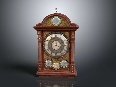 Vintage Wooden Mantel Clock With Ornate Carved Frame And Roman Numeral Dial 3d model