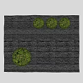 Gray Stone Feature Wall Decorated With Three Small And One Large Green Topiary Balls