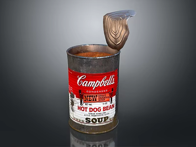 Campbells Vintage Hot Dog Bean Soup Can With Opened Lid Design 3d model