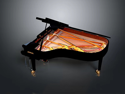 Elegant Black Grand Piano Furniture With Steinway Brand Transparent Legs And Golden Internal Frame 3d model