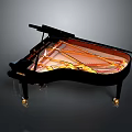 Elegant Black Grand Piano Furniture With Steinway Brand Transparent Legs And Golden Internal Frame