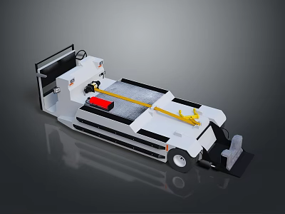 Industrial White Flatbed Vehicle With Steering Wheel Yellow Arm Black Components Red Part 3d model