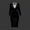 Elegant Black Formal Dress With White Collar And Decorative Trim