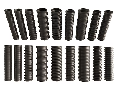 Black Corrugated And Straight Pipes With Different Structures For Industrial Applications 3d model