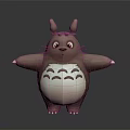 Cute Brown Totoro 3D Model With White Belly Big Ears Red Eyes And Open Arms