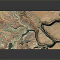 Detailed 3D Terrain Model With Winding River And Mountainous Landscape Features