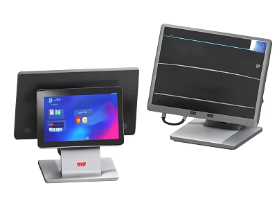 Two Modern Computer Monitors With Stands And Flat Screen Displays For Desktop Use 3d model