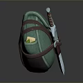 3D Model Dagger with Brown Handle Silver Blade on Green Spherical Object Leather Straps 3d model