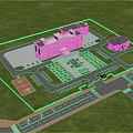 Aerial Planning Of Public Building With Central Plaza Green Areas Trees And Surrounding Roads