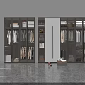 Modern Dark Wood Wardrobe With Glass Doors Hanging Folded Clothes And Storage