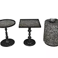 Round Square And Cylindrical Side Tables With Decorative Cutout Patterns And Black Bases