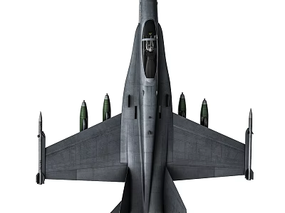 Gray Fighter Jet with Front View Cockpit and Mounted Missiles on Wings 3d model