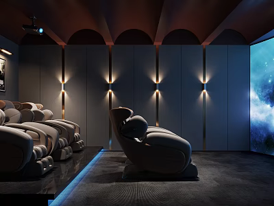 Luxury Home Theater With Recliners And Ambient Lighting 3d model