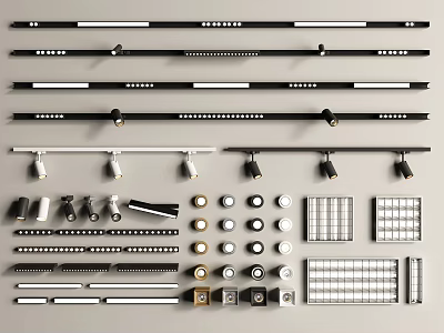 Assorted Styles of LED Downlights and Spotlights with Modern Design and Installation Components 3d model