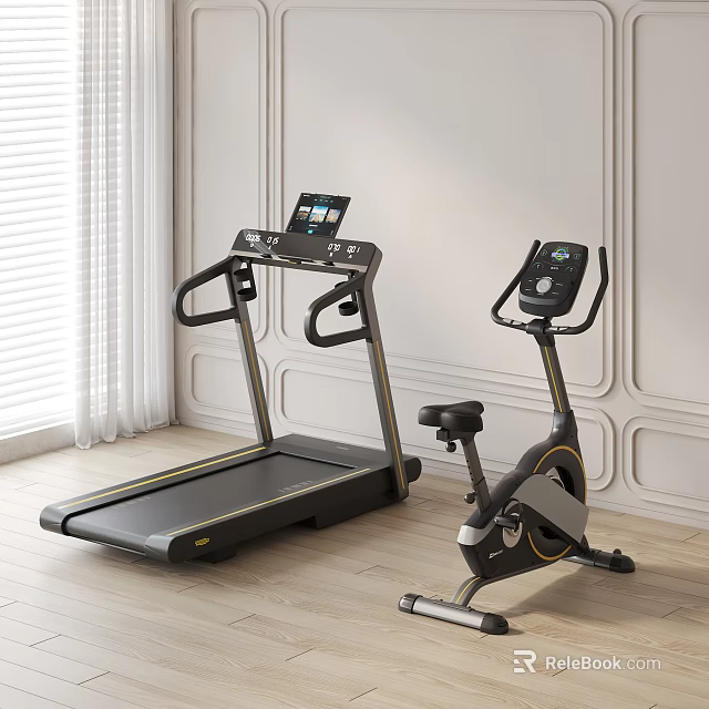 Home Gym Sports Equipment Treadmill and Exercise Bike with Digital Screen and Ergonomic Design 3d model 