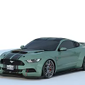 Light Green Modified Ford Mustang Sports Car With Black Stripes And Sporty Wheels