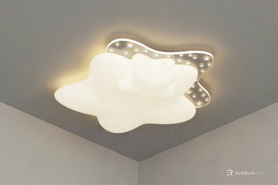 Cloud Shaped Ceiling Light with Star Accents for Children's Bedroom Decor 3d model 