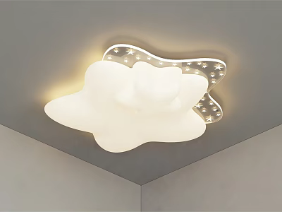 Cloud Shaped Ceiling Light with Star Accents for Children's Bedroom Decor 3d model