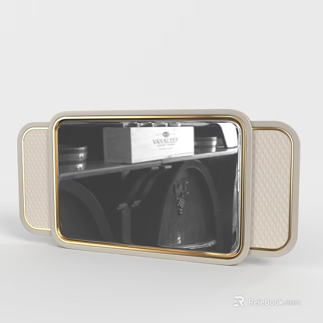 Elegant Mirror With Golden Frame Tray Design And Wine Barrel Reflection 3d model
