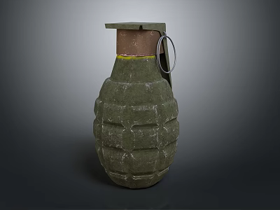 Military Style Hand Grenade With Textured Green Shell And Metal Fuse Ring 3d model