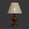 Classic Wooden Table Lamp With Spiral Base Beige Lampshade And Lace Doily