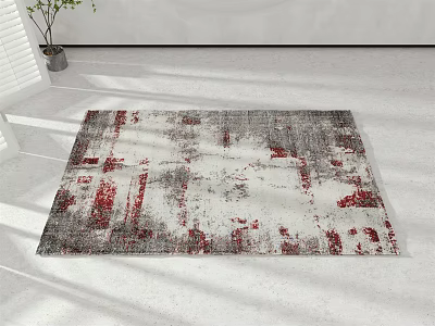 Square Area Rug With Abstract Red Grey Pattern For Modern Bright Interior 3d model