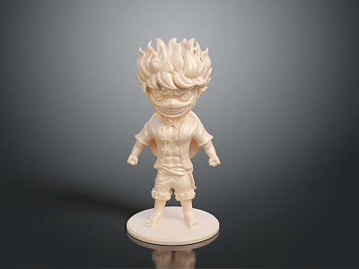 Cartoon Style Character Statue With Flame Like Hair Standing Pose And Base 3d model