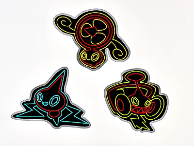 Colorful Neon Cartoon Character Designs With Bright Red Blue Yellow Lights 3d model