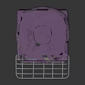Modern Shelf Unit with Purple Green Finish Yellow Warning Stripes and Metal Basket