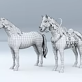 Two Gray Horses Standing Together One Without Gear And One With Saddle Harness