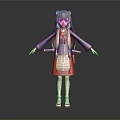 Anime Character With Orange Hair Cat Ears Blue Top Red Skirt And Swords On Back