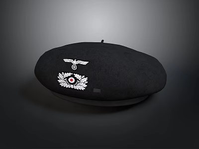 Black Beret Featuring Eagle Emblem And Circular Badge With Red Center 3d model