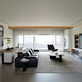 Modern Living and Dining Room Interior With Sofa TV Dining Table Rug And Natural Light