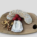 Appetizing Brie Cheese Platter With Crackers Strawberries Walnuts On Wooden Board