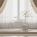 Elegant Beige Curtains with Sheer Layers and Tiebacks by Window with Green Plant Vase