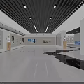 Modern Hall Interior With Red Spiral Staircase Black Floor Design Wall Paintings And Decorative Tree