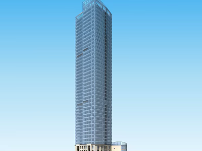 Modern High Rise Office Building With Glass Curtain Wall Under Blue Sky And White Clouds 3d model
