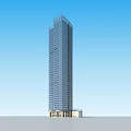 Modern High Rise Office Building With Glass Curtain Wall Under Blue Sky And White Clouds
