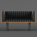 Modern Two Seater Sofa With Black Leather Upholstery Wooden Armrests And Metal Legs Design