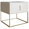 Modern Bedside Table With Vertical Slat Door And Gold Metal Frame Design