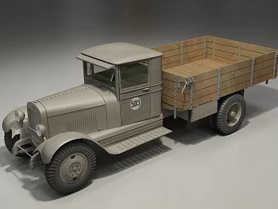 Vintage Gray Truck With Wooden Cargo Bed And Number 301 In Retro Style 3d model