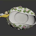 Decorative Porcelain Bowl With Green Leaves Pink Flowers And Yellow Bird Ornament For Home Decor