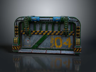 Industrial Metal Gate Structure With Number 04 Green Yellow Stripes Mechanical Details 3d model