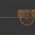 Vintage Wooden Handcart With Large Spoked Wheel And Cargo Bed Structure
