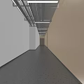 Modern Office Corridor With White Walls Exposed Ceiling Ducts And Recessed Lighting