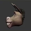 Cartoon Donkey Head With Big Ears Red Eyes And Smiling Mouth 3D Rendering