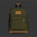 Olive Green Backpack With Brown Bottom Orange Label Zipper Pocket And Handle For Daily Use