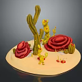 Colorful Cactus And Red Rose Like Succulents On Decorative Display Tray