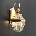 Vintage Golden Wall Lamp With Lantern Style Glass Shade And Brass Frame